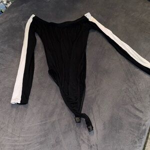 Black and white striped longsleeve bodysuit